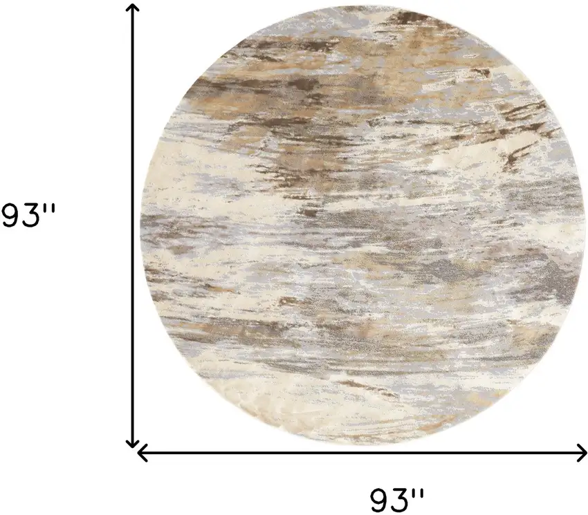 8' Ivory Tan And Brown Round Abstract Area Rug Photo 8