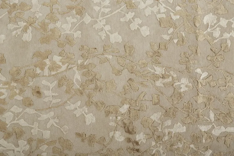 8' Ivory Tan And Gold Wool Floral Tufted Handmade Runner Rug Photo 4