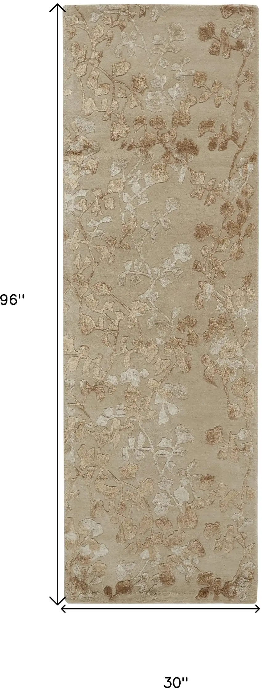 8' Ivory Tan And Gold Wool Floral Tufted Handmade Runner Rug Photo 6