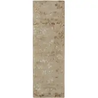 Photo of 8' Ivory Tan And Gold Wool Floral Tufted Handmade Runner Rug