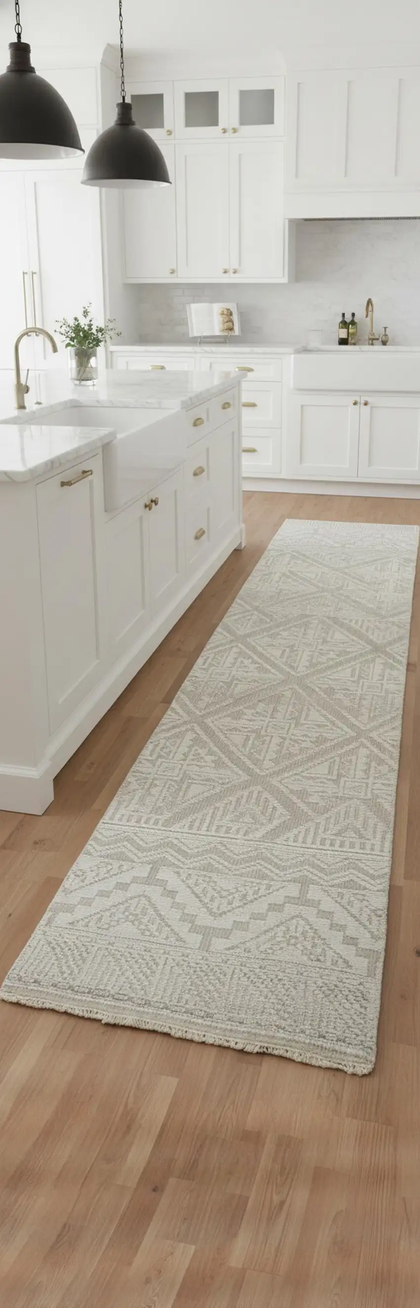 8' Ivory Tan And Gray Geometric Hand Knotted Runner Rug Photo 1