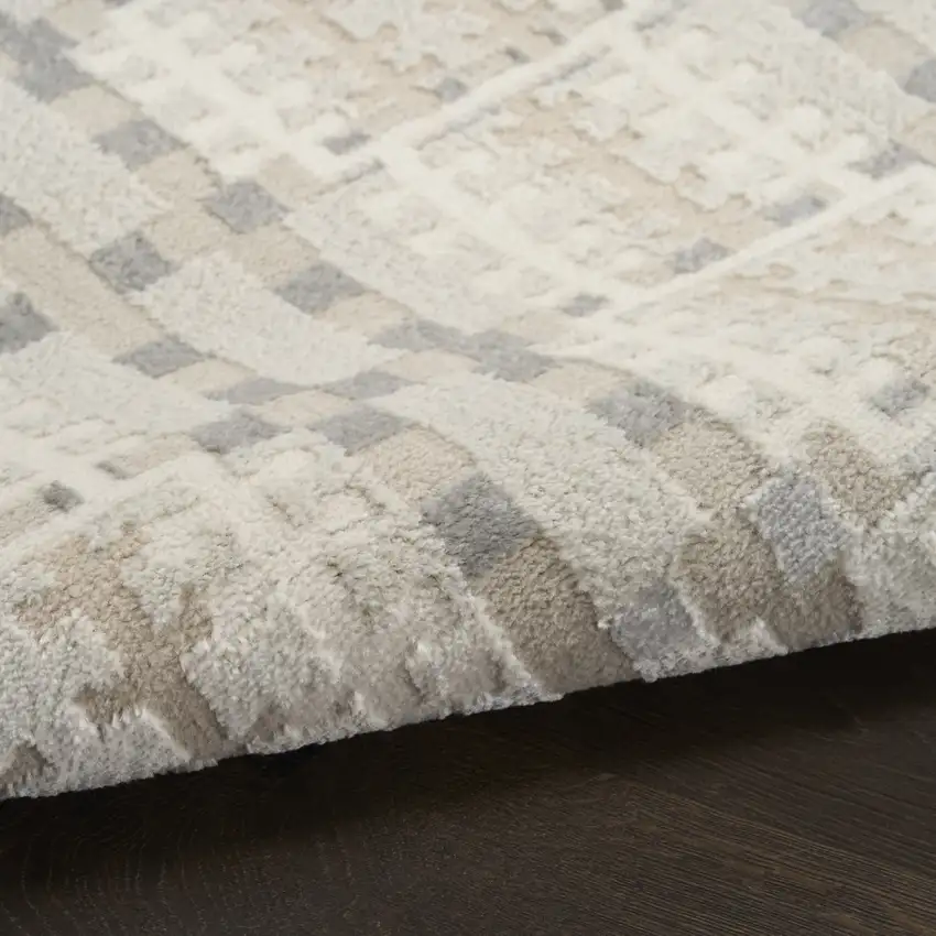 6' Ivory Tan And Gray Geometric Runner Rug Photo 7