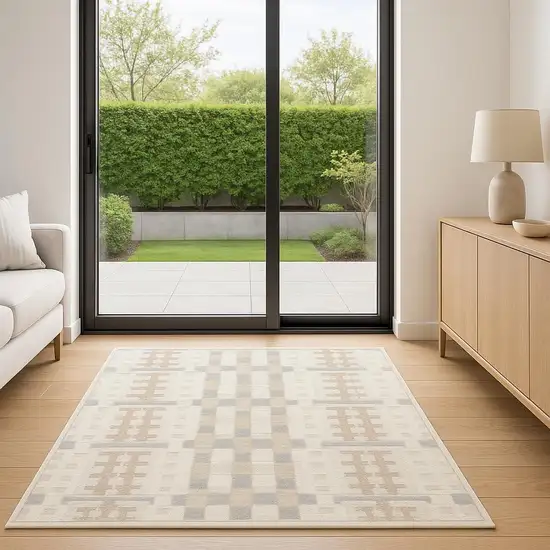 6' Ivory Tan And Gray Geometric Runner Rug Photo 1
