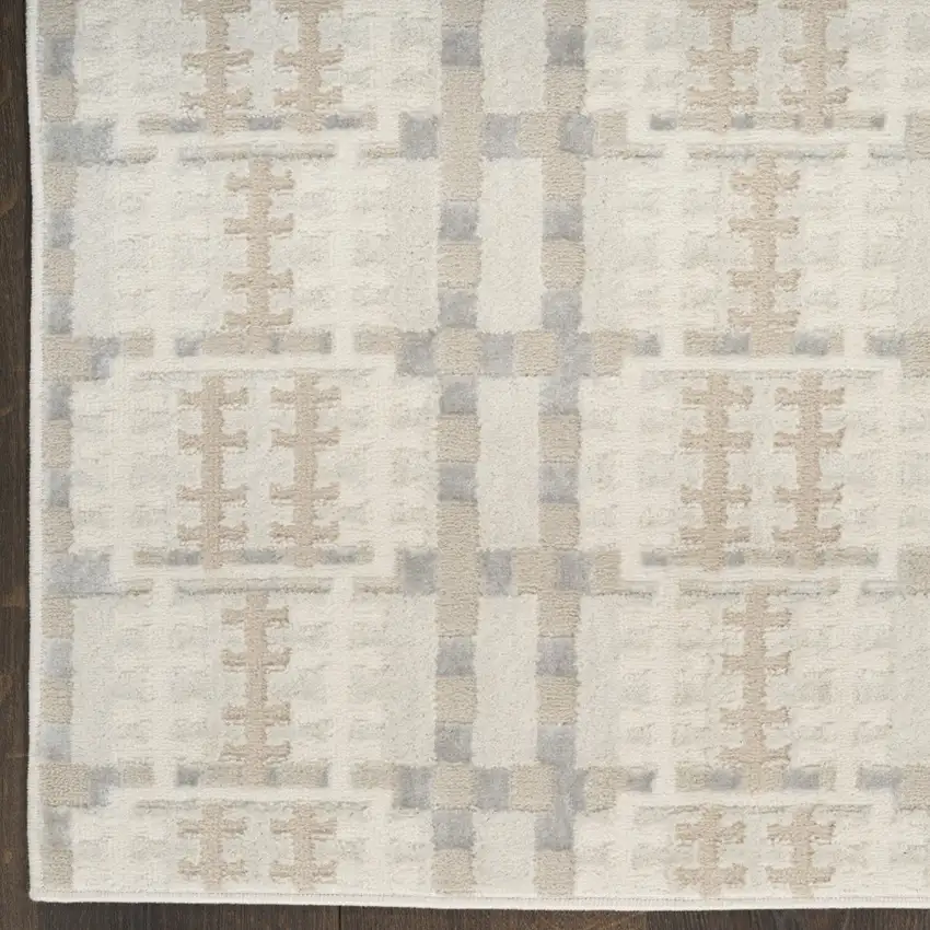 6' Ivory Tan And Gray Geometric Runner Rug Photo 6