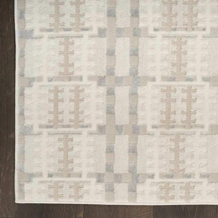 6' Ivory Tan And Gray Geometric Runner Rug Photo 9