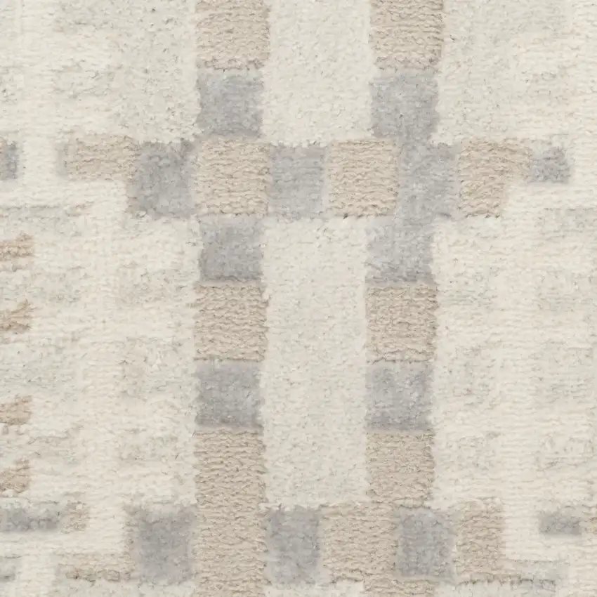 6' Ivory Tan And Gray Geometric Runner Rug Photo 9