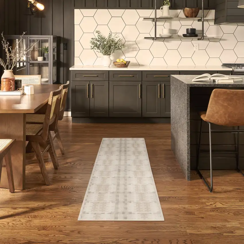 6' Ivory Tan And Gray Geometric Runner Rug Photo 3