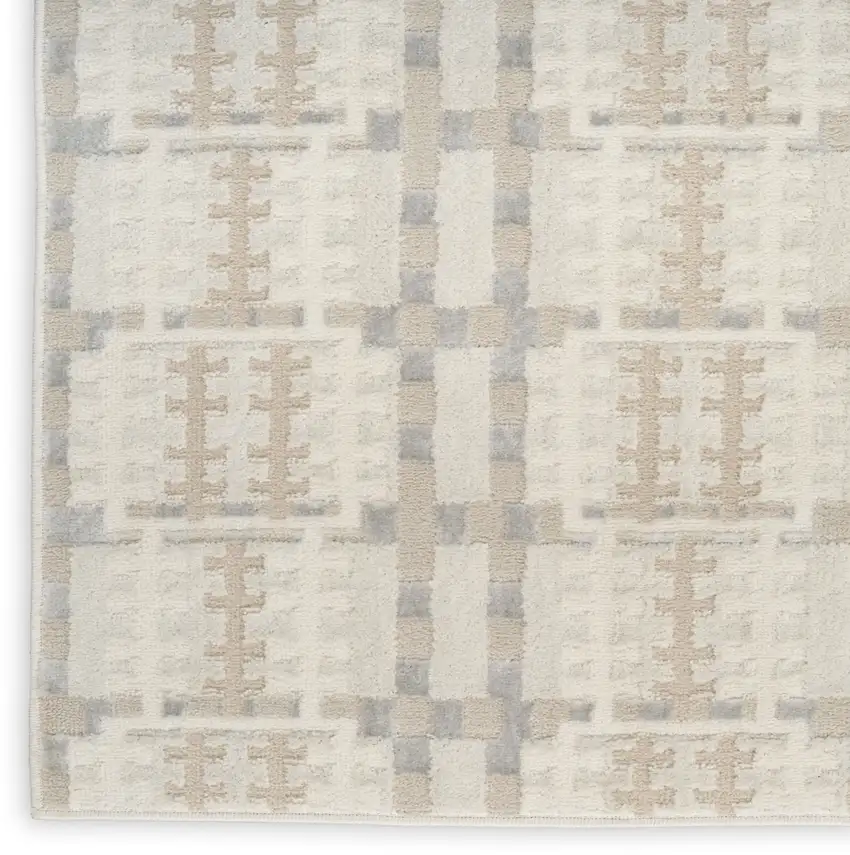6' Ivory Tan And Gray Geometric Runner Rug Photo 2