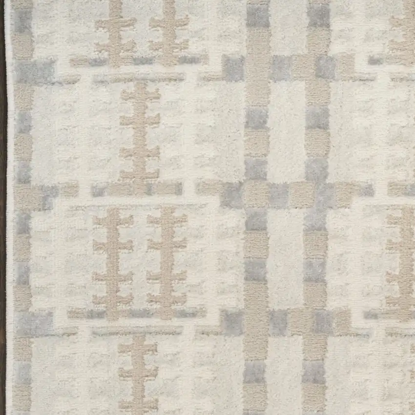 6' Ivory Tan And Gray Geometric Runner Rug Photo 5