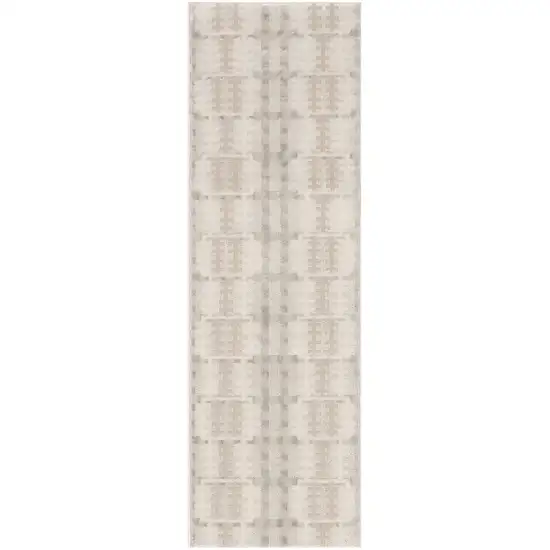 6' Ivory Tan And Gray Geometric Runner Rug Photo 4