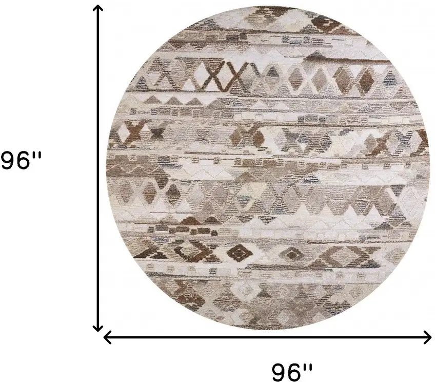 8' Ivory Tan And Gray Round Wool Abstract Tufted Handmade Area Rug Photo 8