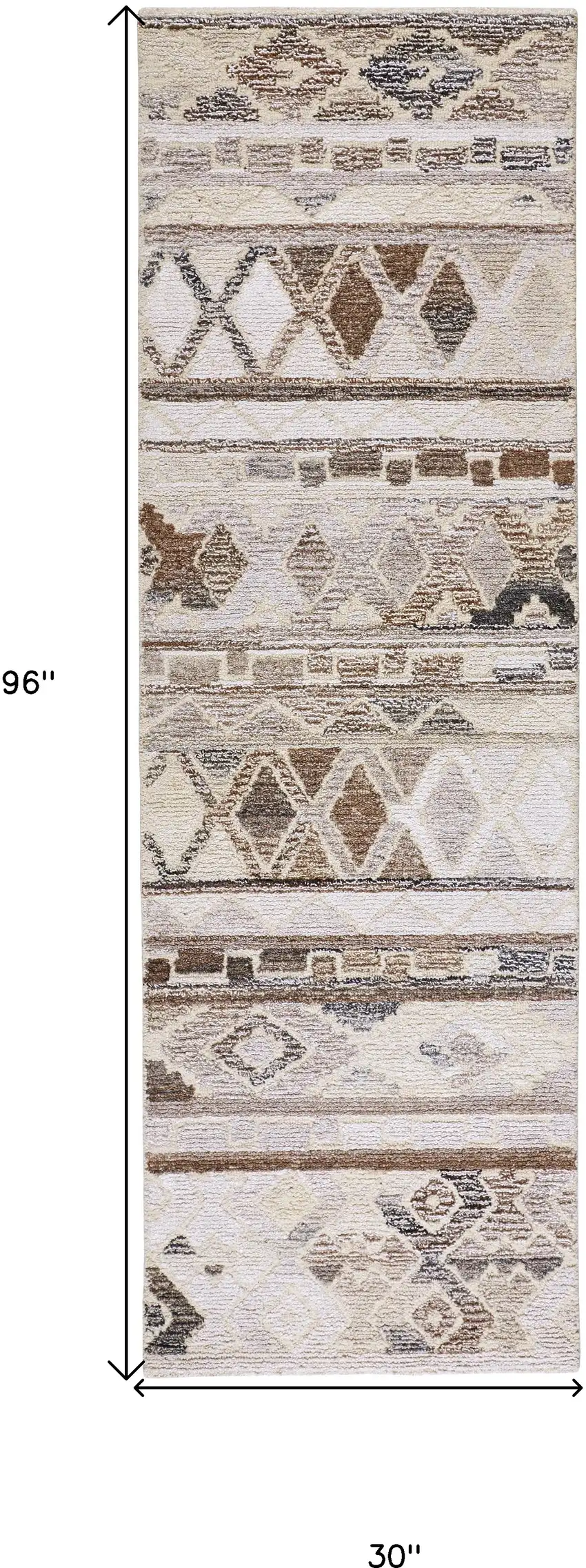 8' Ivory Tan And Gray Wool Abstract Tufted Handmade Runner Rug Photo 8