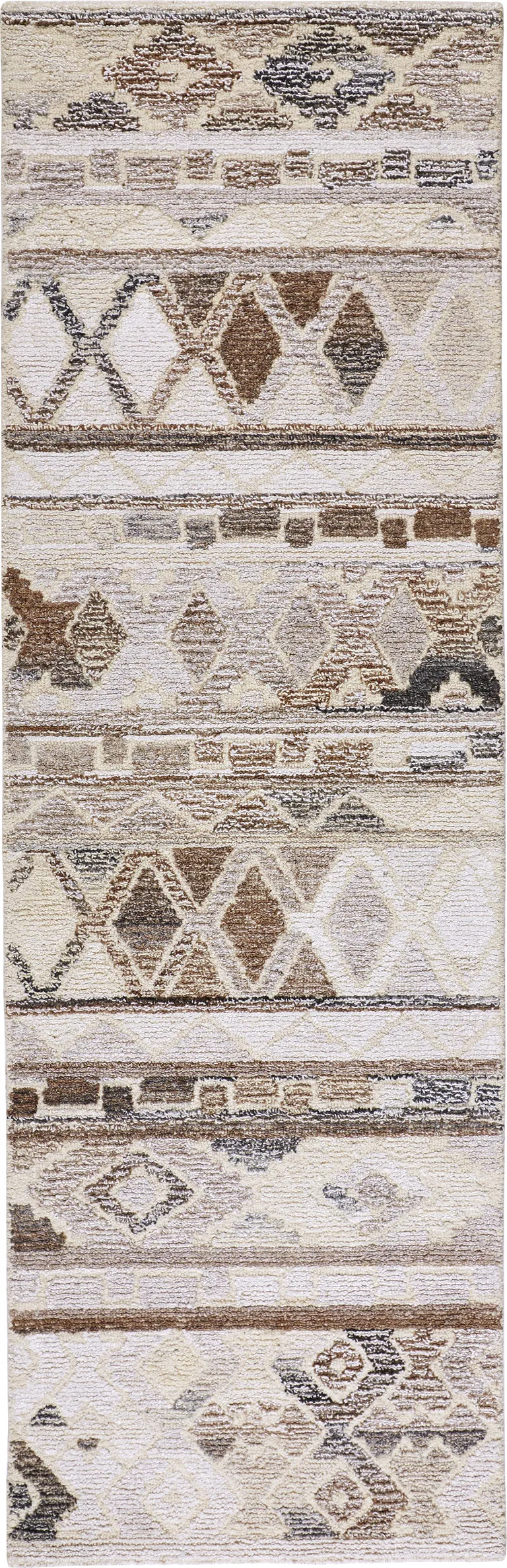 8' Ivory Tan And Gray Wool Abstract Tufted Handmade Runner Rug Photo 1