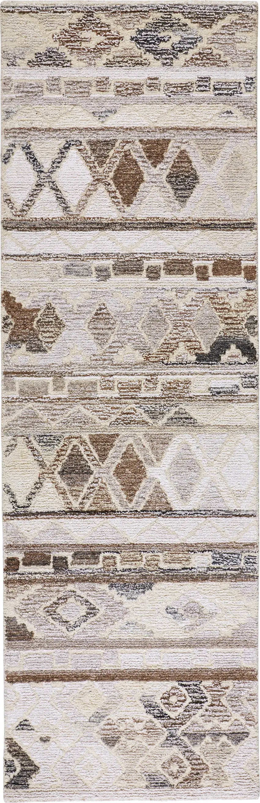 8' Ivory Tan And Gray Wool Abstract Tufted Handmade Runner Rug Photo 1