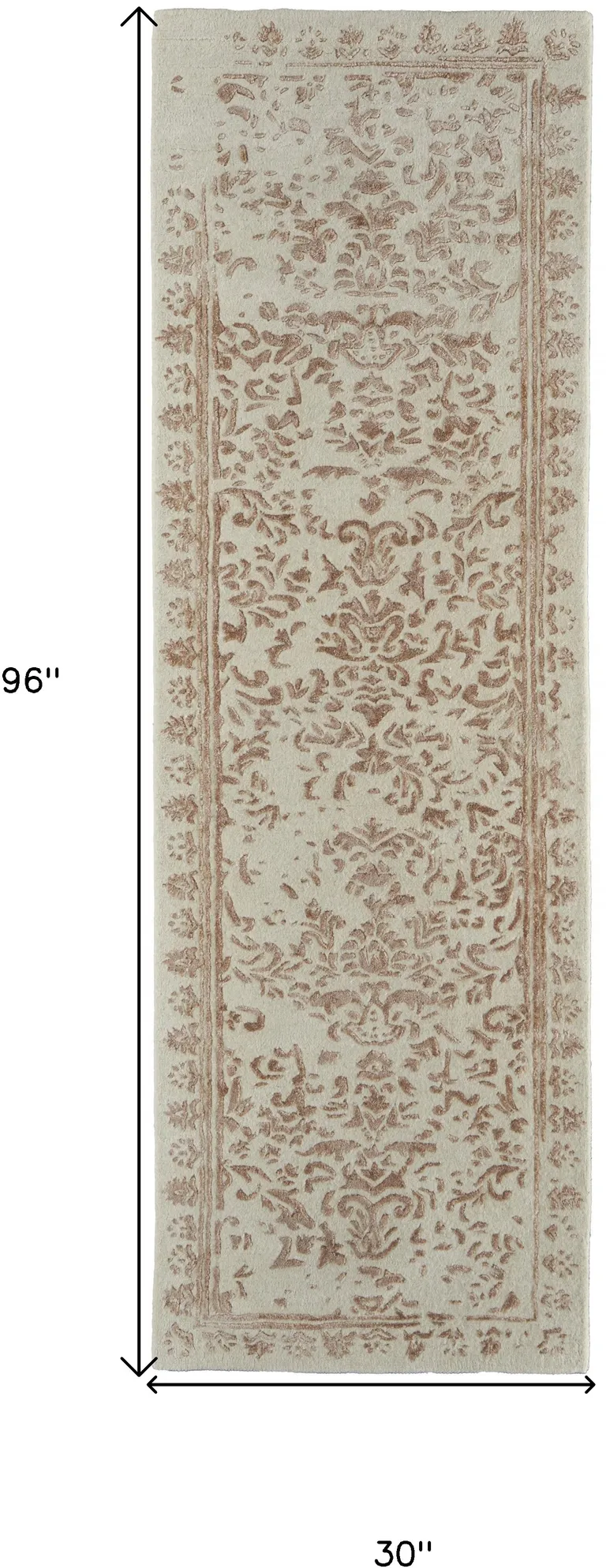 8' Ivory Tan And Pink Wool Floral Tufted Handmade Distressed Runner Rug Photo 4