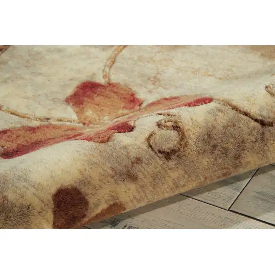 6' Ivory Tan And Red Floral Non Skid Round Rug Photo 8