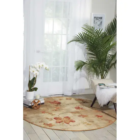 6' Ivory Tan And Red Floral Non Skid Round Rug Photo 5