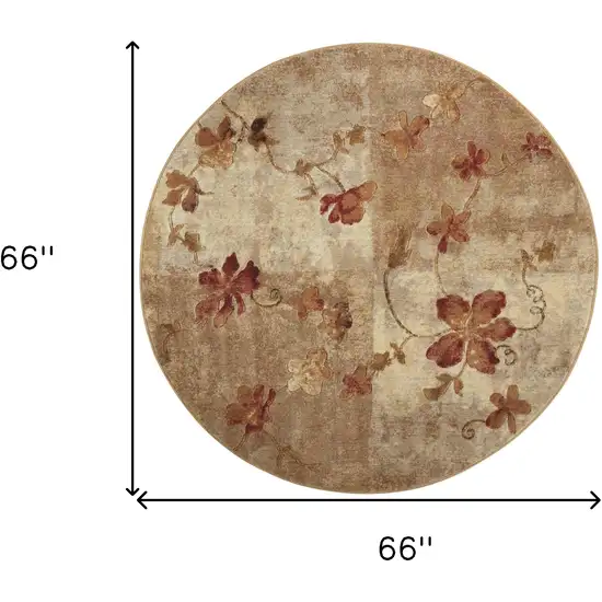 6' Ivory Tan And Red Floral Non Skid Round Rug Photo 3