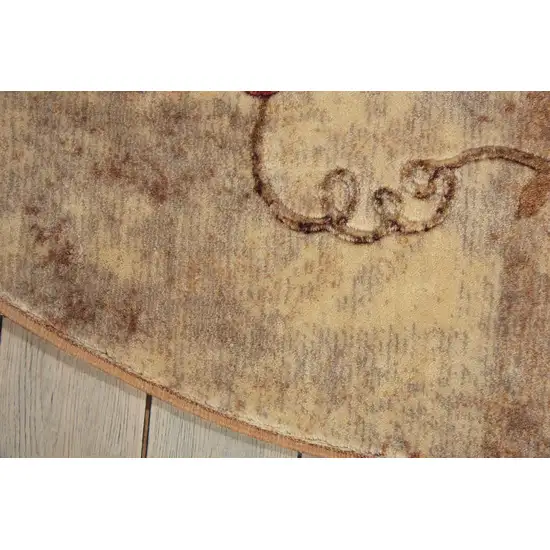 6' Ivory Tan And Red Floral Non Skid Round Rug Photo 6