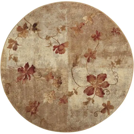 6' Ivory Tan And Red Floral Non Skid Round Rug Photo 2
