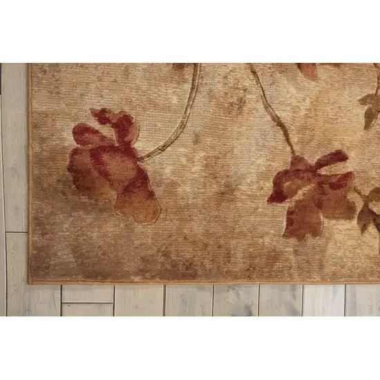 8' Ivory Tan And Red Floral Non Skid Runner Rug Photo 2