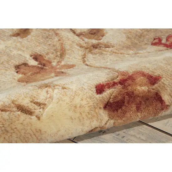 8' Ivory Tan And Red Floral Non Skid Runner Rug Photo 6