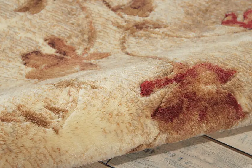 8' Ivory Tan And Red Floral Non Skid Runner Rug Photo 6