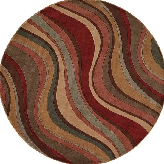 6' Ivory Tan And Red Striped Non Skid Round Rug Photo 3