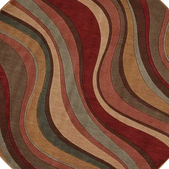 6' Ivory Tan And Red Striped Non Skid Round Rug Photo 7