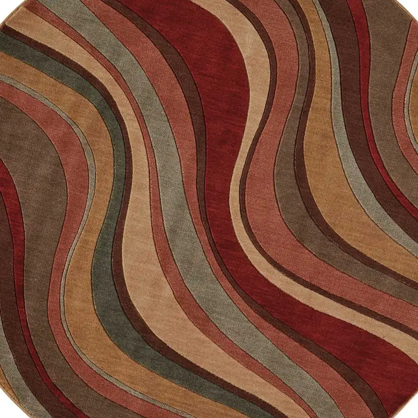 6' Ivory Tan And Red Striped Non Skid Round Rug Photo 7