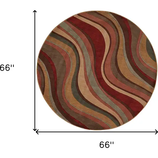 6' Ivory Tan And Red Striped Non Skid Round Rug Photo 3