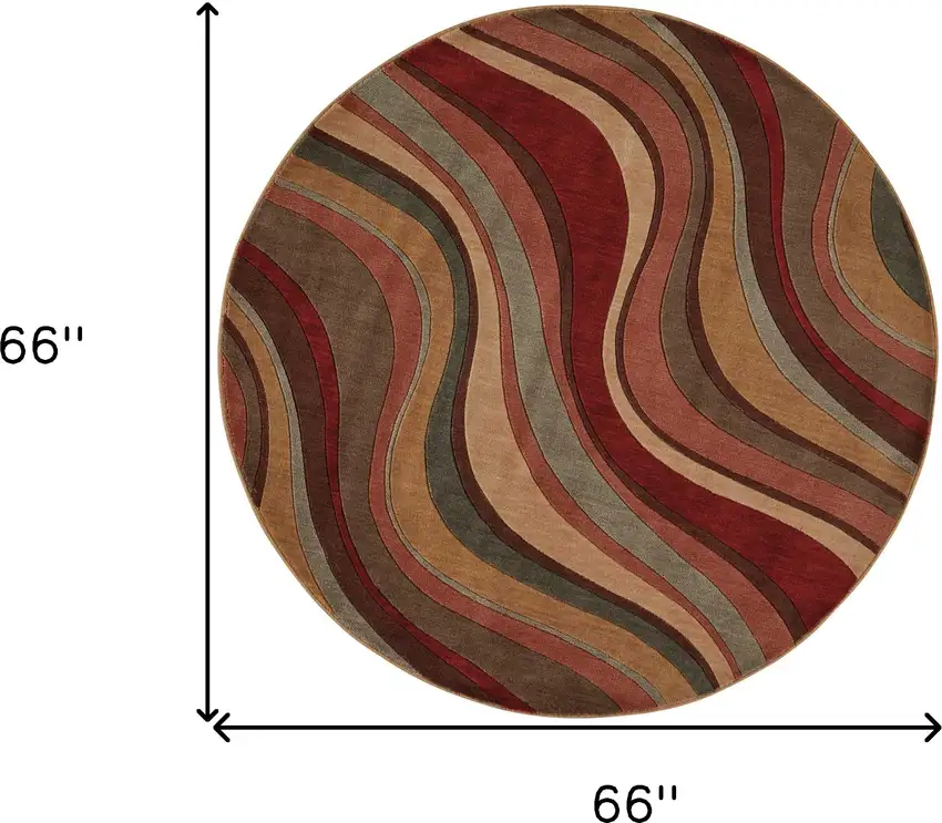 6' Ivory Tan And Red Striped Non Skid Round Rug Photo 3