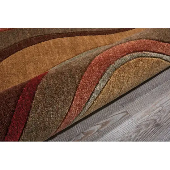 6' Ivory Tan And Red Striped Non Skid Round Rug Photo 6