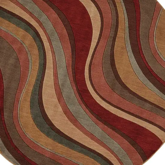 6' Ivory Tan And Red Striped Non Skid Round Rug Photo 4