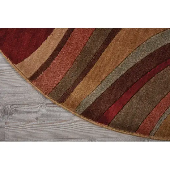 6' Ivory Tan And Red Striped Non Skid Round Rug Photo 8