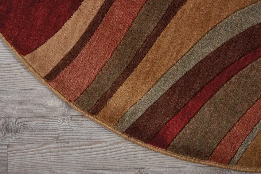 6' Ivory Tan And Red Striped Non Skid Round Rug Photo 8