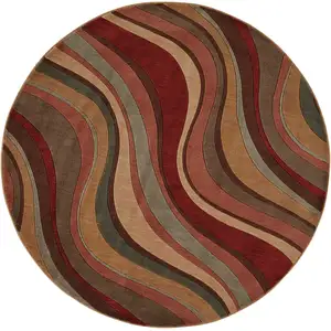Photo of 6' Ivory Tan And Red Striped Non Skid Round Rug