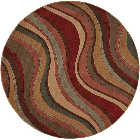6' Ivory Tan And Red Striped Non Skid Round Rug Photo 2