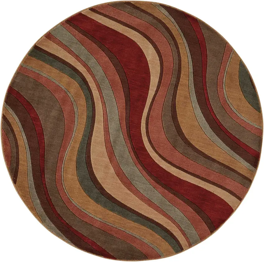 6' Ivory Tan And Red Striped Non Skid Round Rug Photo 2