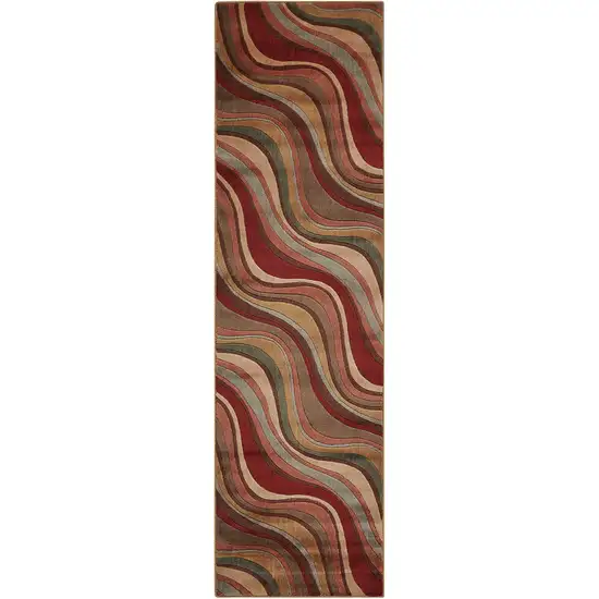 6' Ivory Tan And Red Striped Non Skid Runner Rug Photo 5
