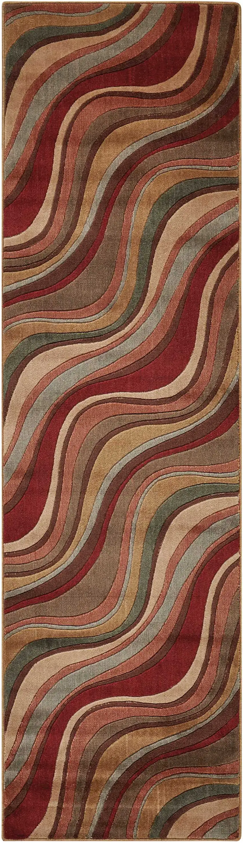 6' Ivory Tan And Red Striped Non Skid Runner Rug Photo 2