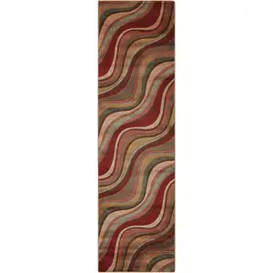Photo of 6' Ivory Tan And Red Striped Non Skid Runner Rug