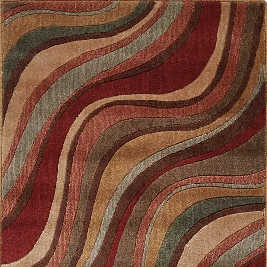 6' Ivory Tan And Red Striped Non Skid Runner Rug Photo 3