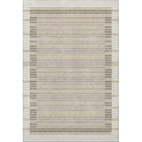8' Ivory Tan And Taupe Striped Washable Area Rug With UV Protection Photo 2