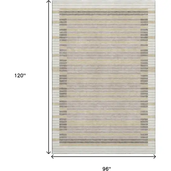 8' Ivory Tan And Taupe Striped Washable Area Rug With UV Protection Photo 9