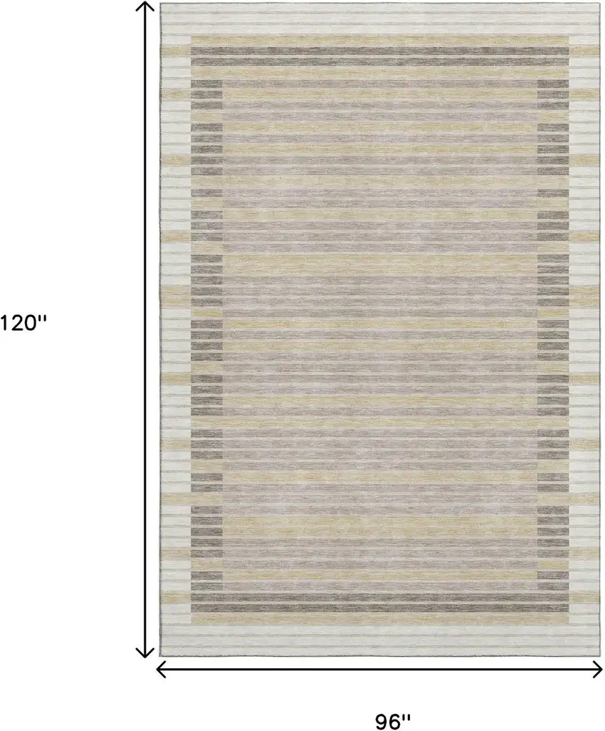 8' Ivory Tan And Taupe Striped Washable Area Rug With UV Protection Photo 9
