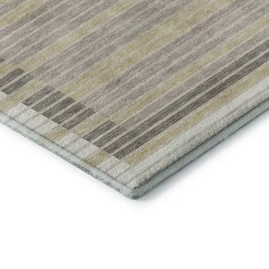 8' Ivory Tan And Taupe Striped Washable Area Rug With UV Protection Photo 6