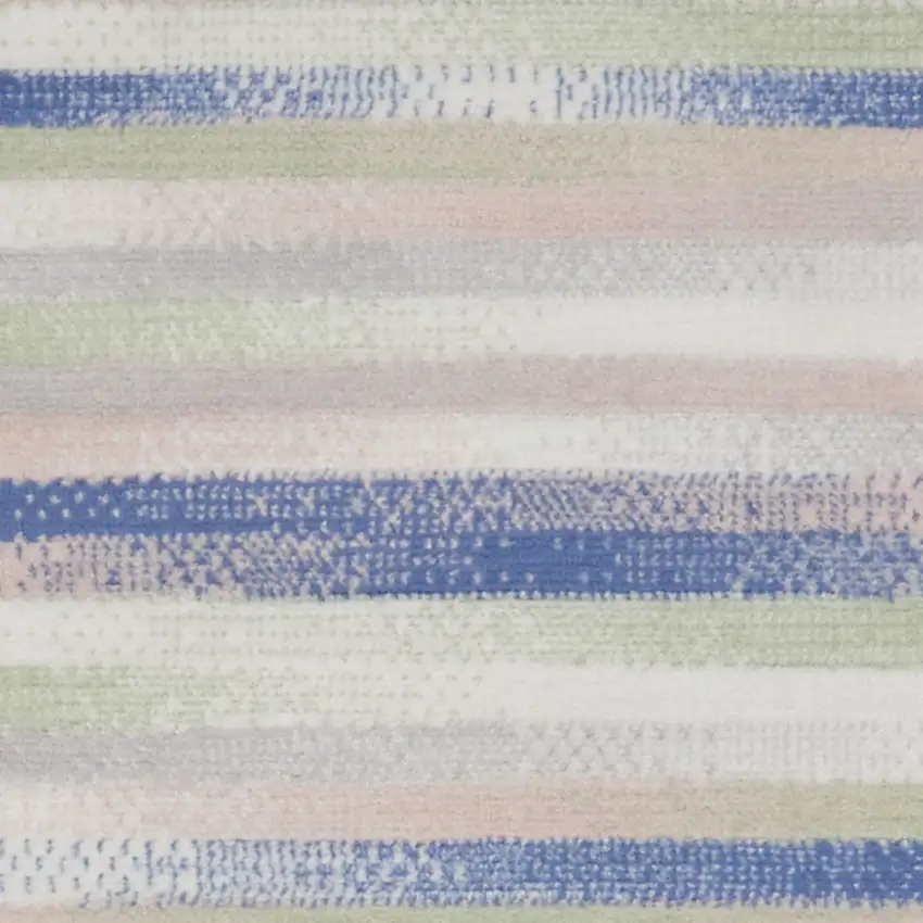 8' Ivory Tan and Blue Abstract Distressed Non Skid Runner Rug Photo 6