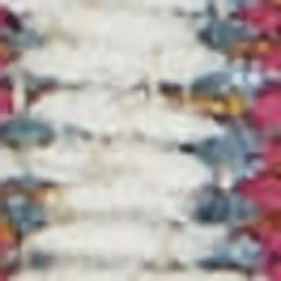 8' Ivory Tan and Blue Abstract Distressed Non Skid Runner Rug Photo 1