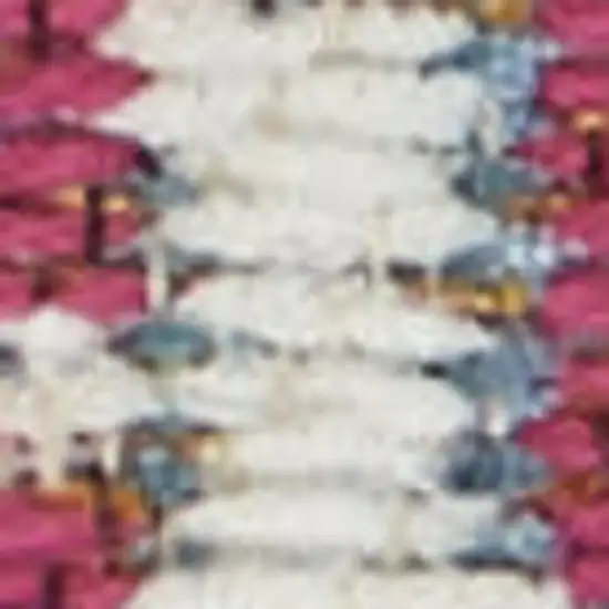 8' Ivory Tan and Blue Abstract Distressed Non Skid Runner Rug Photo 4